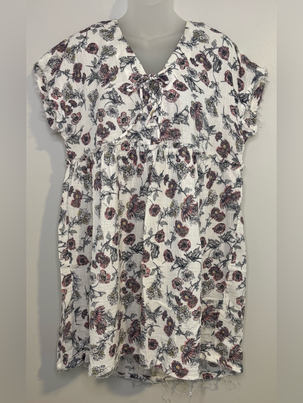 True Craft White Floral Print Babydoll Dress Size Medium
